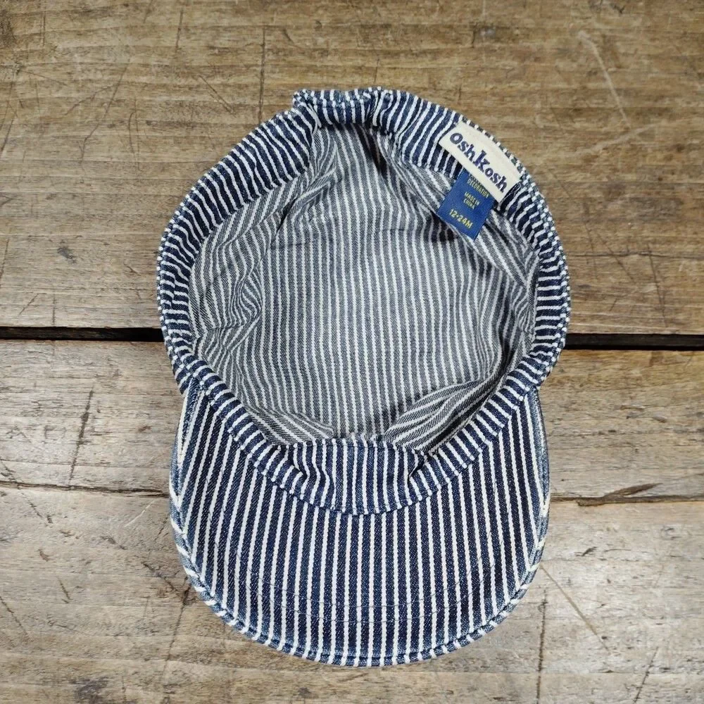 Baby Osh Kosh Hat Railroad Engineer Striped Cap 12-24 M Blue White